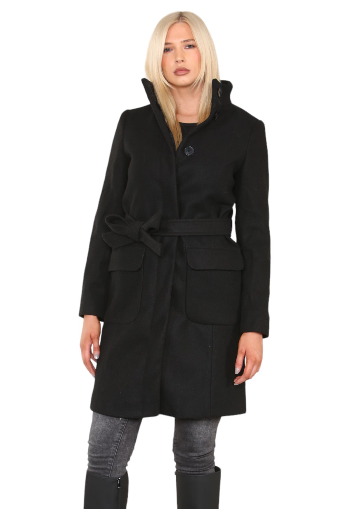 Funnel neck top trench coat