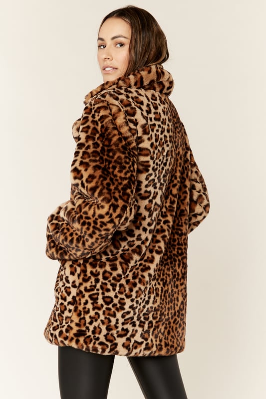 Leopard Print Faux Fur Coat Jacket