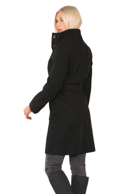 M S COLLECTION Ladies Belted Funnel Neck Trench Coat in Black