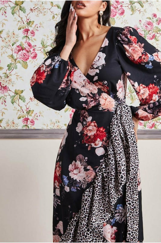 Frill hem wrap dress best sale