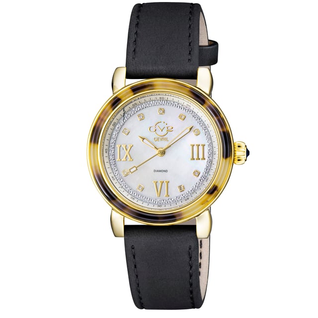 GV2 Women s Marsala Tortoise Swiss Quartz Diamond Mother Of Pearl